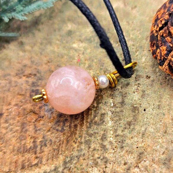 Nature Pink Morganite Big Round Bead Pendant Necklace - Picture 4 of 10